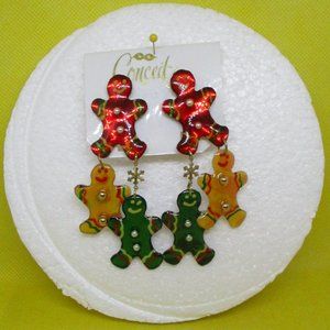 Conceits Earrings Dangle Pierced Moving Gingerbreadman Christmas Earrings